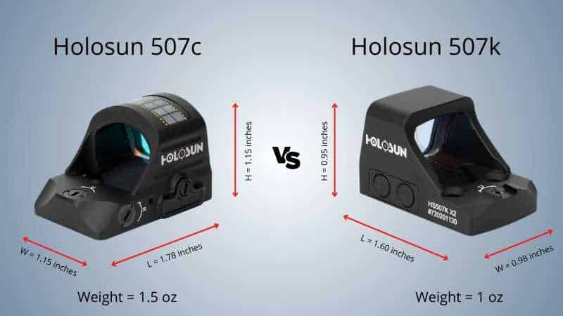 Holosun 507c vs 507k dimensions and weight